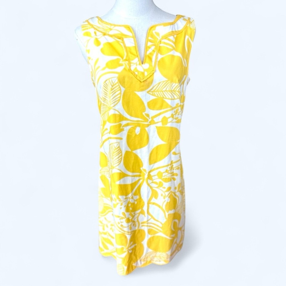 Talbots Petite SZ 8 Yellow Mini Dress Vibrant Floral tropical print